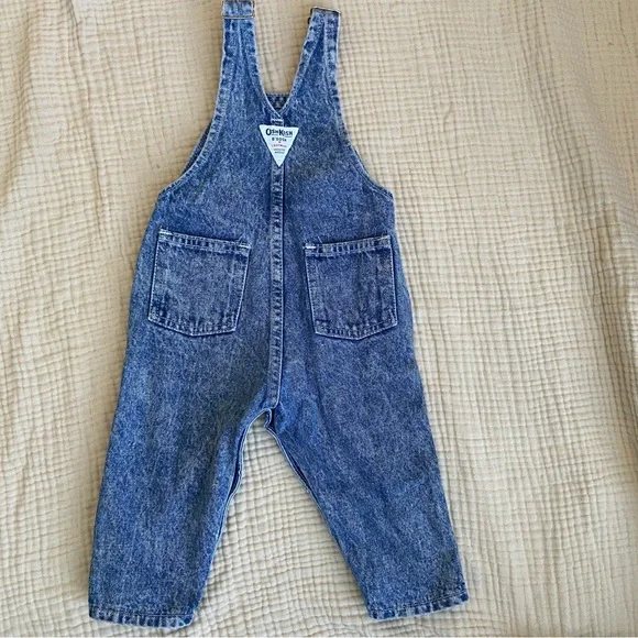 Vtg 80s Oshkosh Acid Wash Denim Overalls Size 18mo Classic Retro Country Blue - Picture 6 of 11